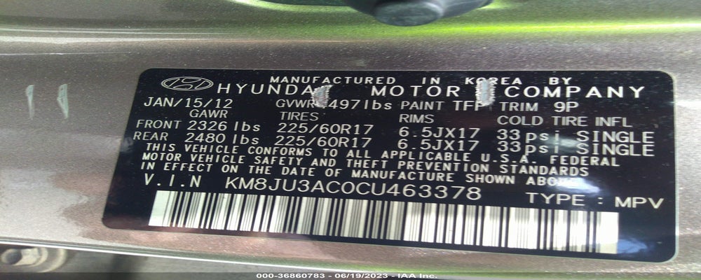 KM8JU3AC0CU463378 2012 HYUNDAI TUCSON photo no. 9