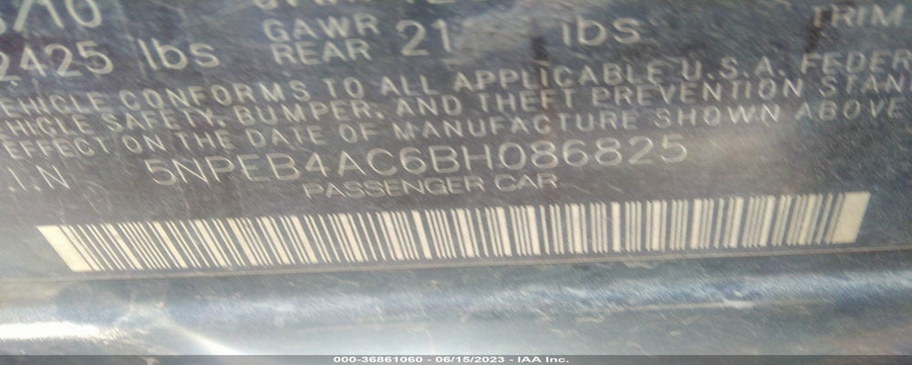 5NPEB4AC6BH086825 2011 HYUNDAI SONATA photo no. 9