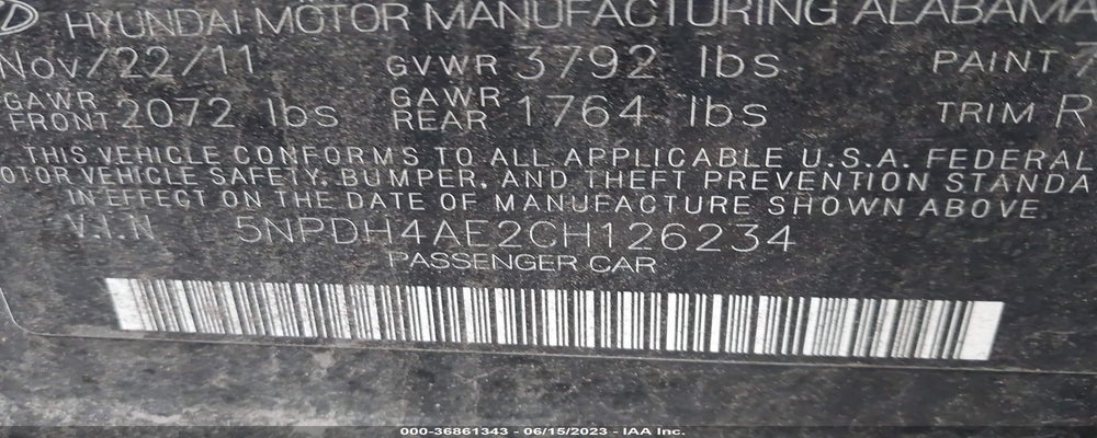 5NPDH4AE2CH126234 2012 HYUNDAI ELANTRA photo no. 9