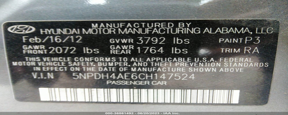 5NPDH4AE6CH147524 2012 HYUNDAI ELANTRA photo no. 9