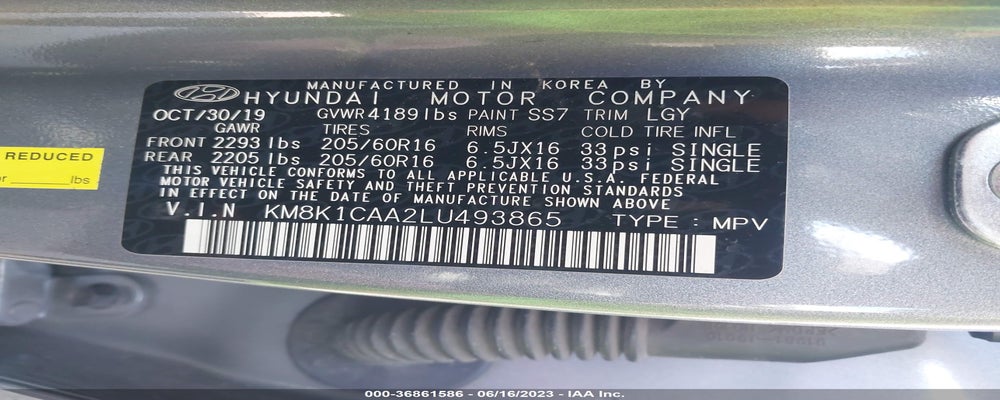 KM8K1CAA2LU493865 2020 HYUNDAI KONA photo no. 9