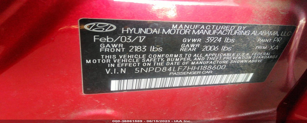 5NPD84LF7HH188600 2017 HYUNDAI ELANTRA photo no. 9