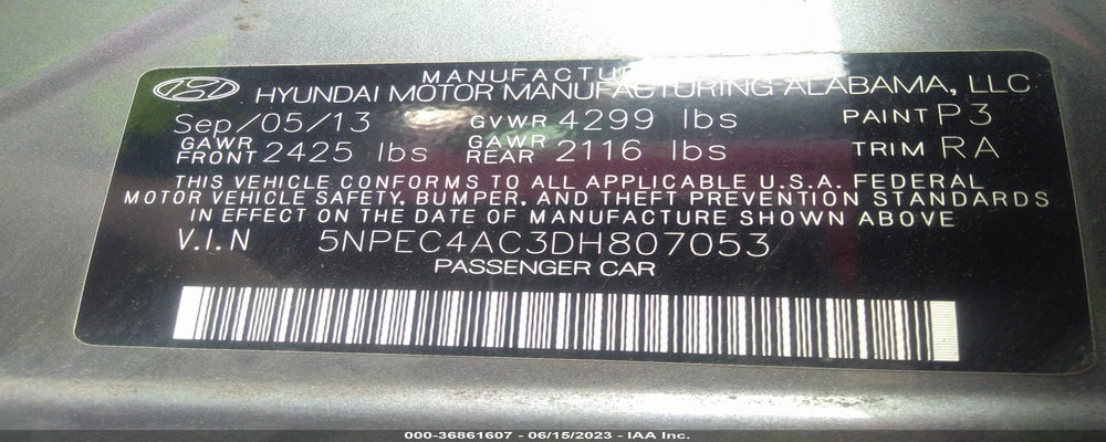 5NPEC4AC3DH807053 2013 HYUNDAI SONATA photo no. 9