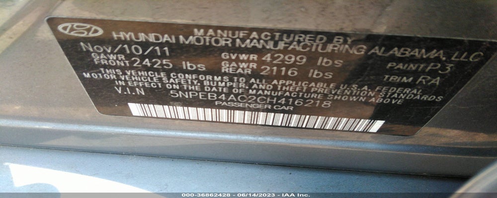 5NPEB4AC2CH416218 2012 HYUNDAI SONATA photo no. 9