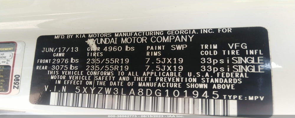 5XYZW3LA8DG101945 2013 HYUNDAI SANTA FE photo no. 9