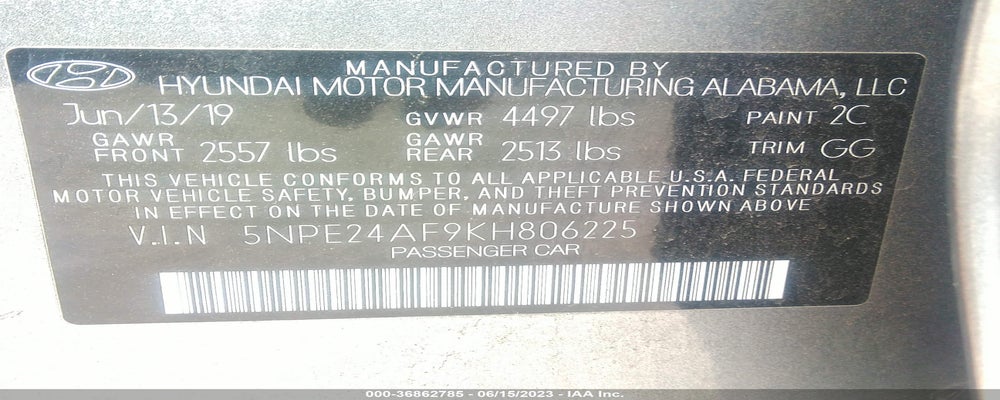 5NPE24AF9KH806225 2019 HYUNDAI SONATA photo no. 9