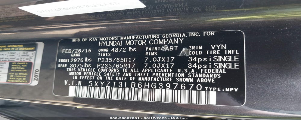 5XYZT3LB6HG397670 2017 HYUNDAI SANTA FE SPORT photo no. 9