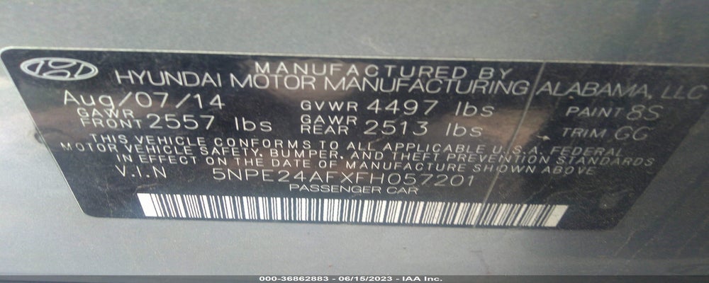 5NPE24AFXFH057201 2015 HYUNDAI SONATA photo no. 9