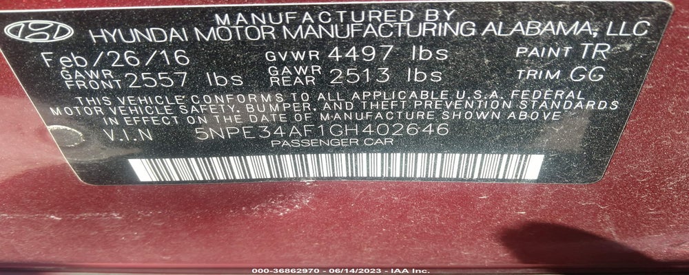 5NPE34AF1GH402646 2016 HYUNDAI SONATA photo no. 9
