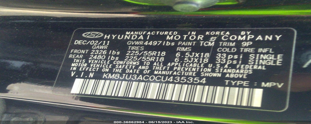 KM8JU3AC0CU435354 2012 HYUNDAI TUCSON photo no. 9