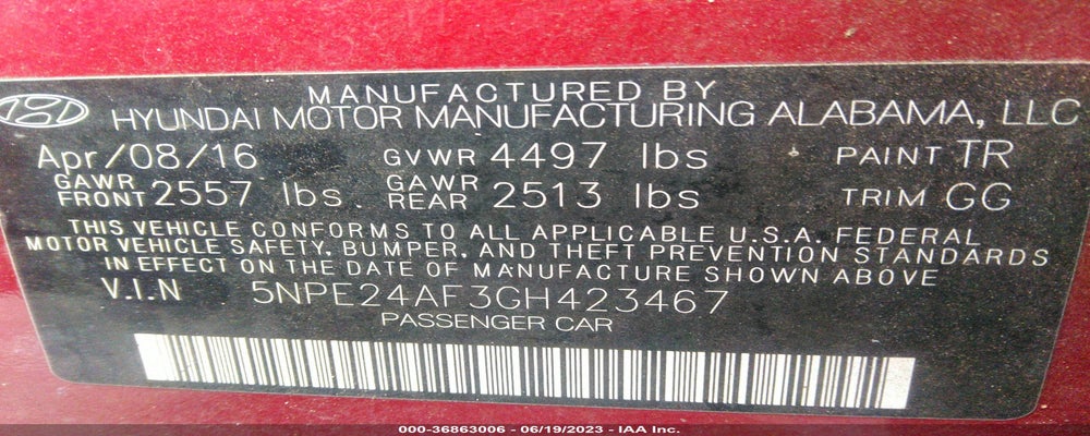 5NPE24AF3GH423467 2016 HYUNDAI SONATA photo no. 9