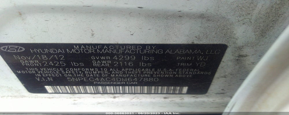 5NPEC4AC4DH647880 2013 HYUNDAI SONATA photo no. 9