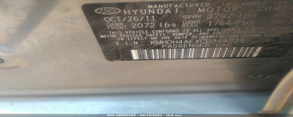 KMHDH4AEXCU344231 2012 HYUNDAI ELANTRA photo no. 9