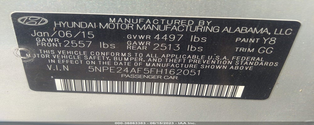 5NPE24AF5FH162051 2015 HYUNDAI SONATA photo no. 9