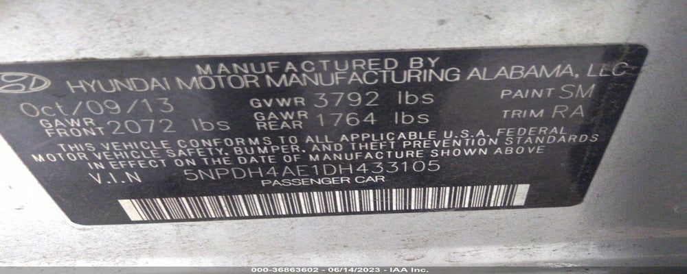 5NPDH4AE1DH433105 2013 HYUNDAI ELANTRA photo no. 9