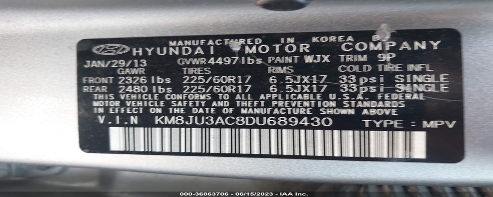 KM8JU3AC8DU689430 2013 HYUNDAI TUCSON photo no. 9
