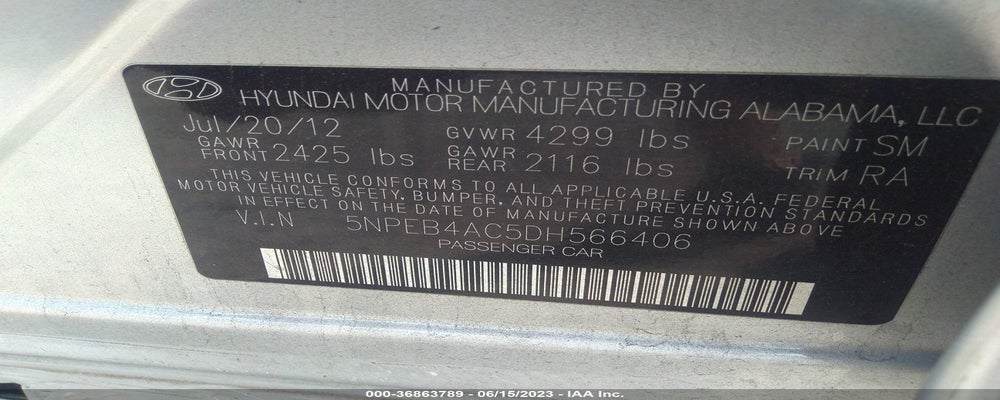 5NPEB4AC5DH566406 2013 HYUNDAI SONATA photo no. 9