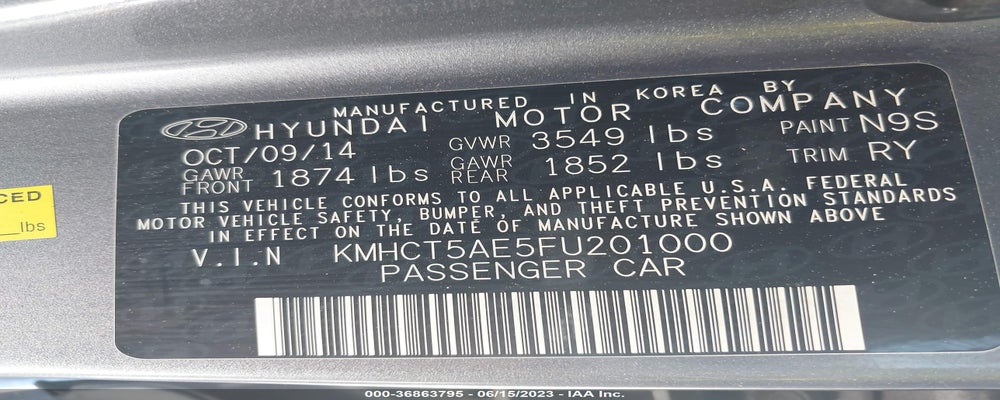 KMHCT5AE5FU201000 2015 HYUNDAI ACCENT photo no. 9