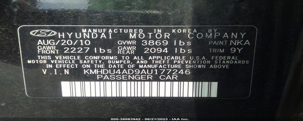 KMHDU4AD9AU177246 2010 HYUNDAI ELANTRA photo no. 9