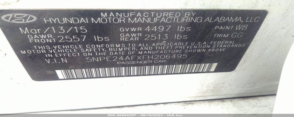 5NPE24AFXFH206495 2015 HYUNDAI SONATA photo no. 9