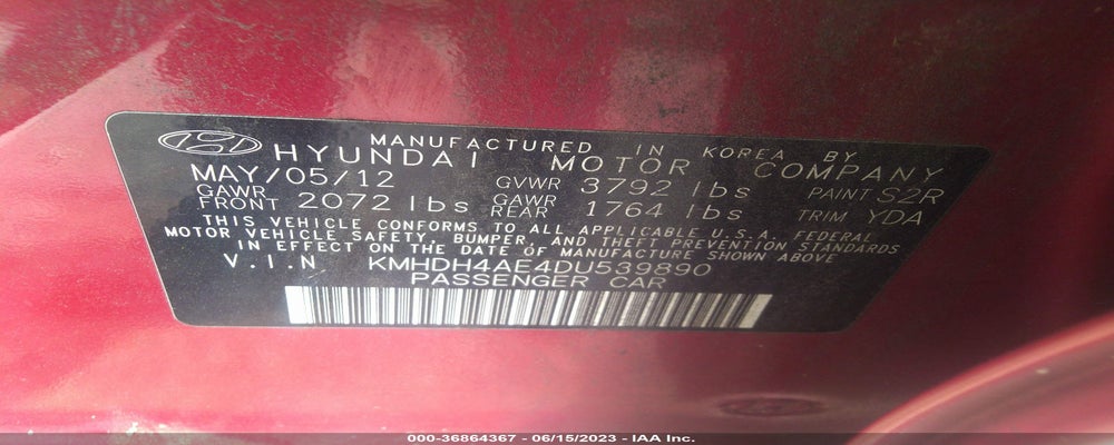 KMHDH4AE4DU539890 2013 HYUNDAI ELANTRA photo no. 9