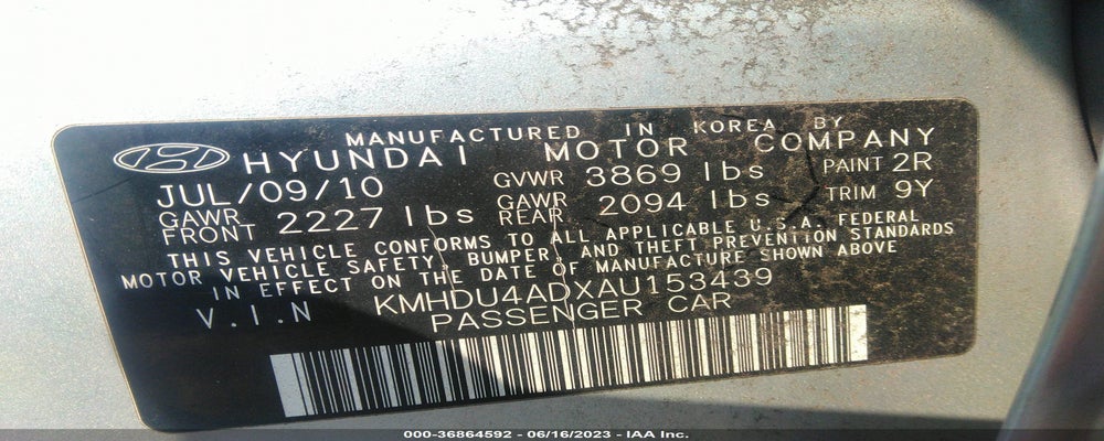 KMHDU4ADXAU153439 2010 HYUNDAI ELANTRA photo no. 9