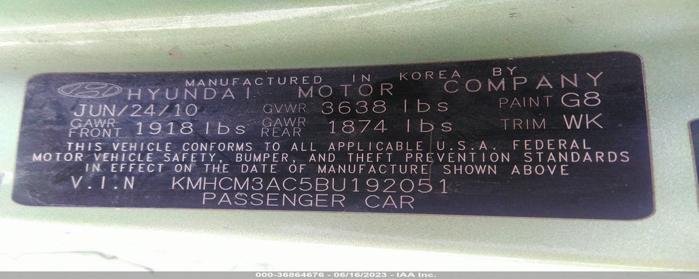 KMHCM3AC5BU192051 2011 HYUNDAI ACCENT photo no. 9