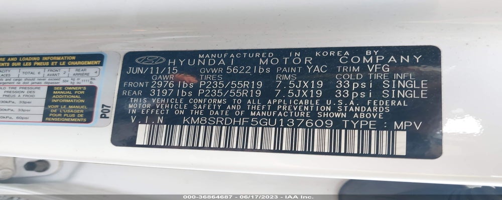 KM8SRDHF5GU137609 2016 HYUNDAI SANTA FE photo no. 9