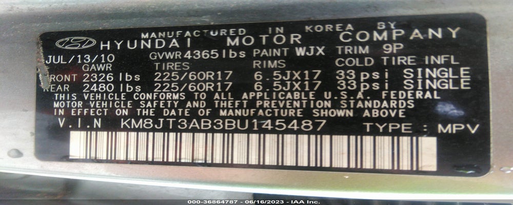 KM8JT3AB3BU145487 2011 HYUNDAI TUCSON photo no. 9