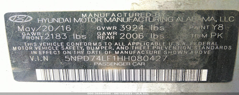 5NPD74LF1HH080427 2017 HYUNDAI ELANTRA photo no. 9