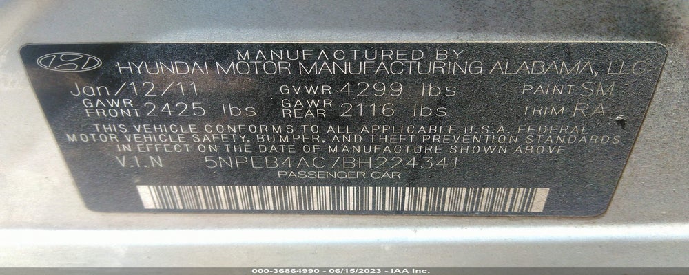 5NPEB4AC7BH224341 2011 HYUNDAI SONATA photo no. 9