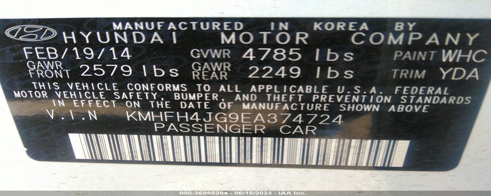 KMHFH4JG9EA374724 2014 HYUNDAI AZERA photo no. 9