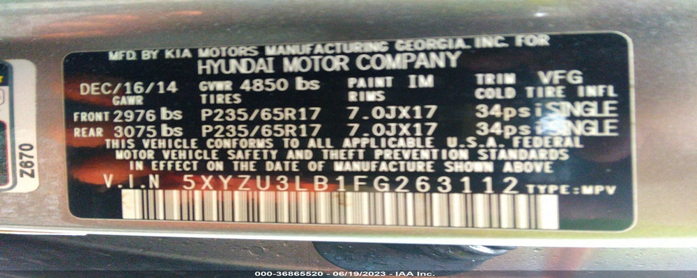 5XYZU3LB1FG263112 2015 HYUNDAI SANTA FE SPORT photo no. 9