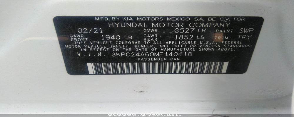3KPC24A60ME140418 2021 HYUNDAI ACCENT photo no. 9