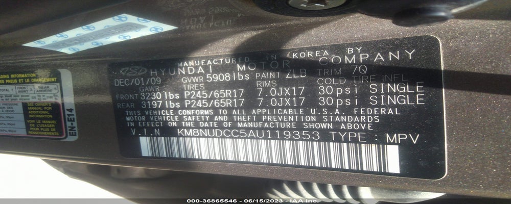 KM8NUDCC5AU119353 2010 HYUNDAI VERACRUZ photo no. 9