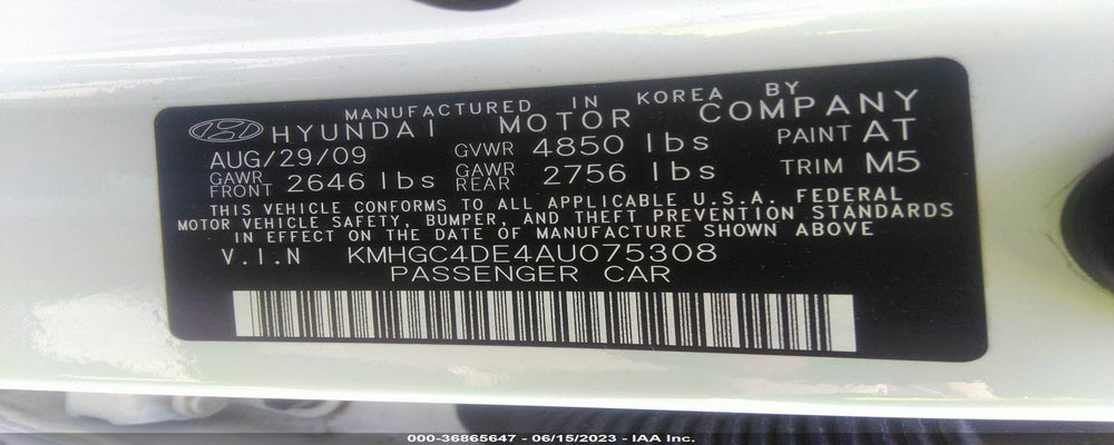 KMHGC4DE4AU075308 2010 HYUNDAI GENESIS photo no. 9