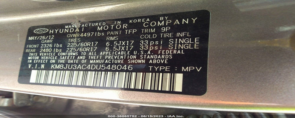 KM8JU3AC4DU548046 2013 HYUNDAI TUCSON photo no. 9