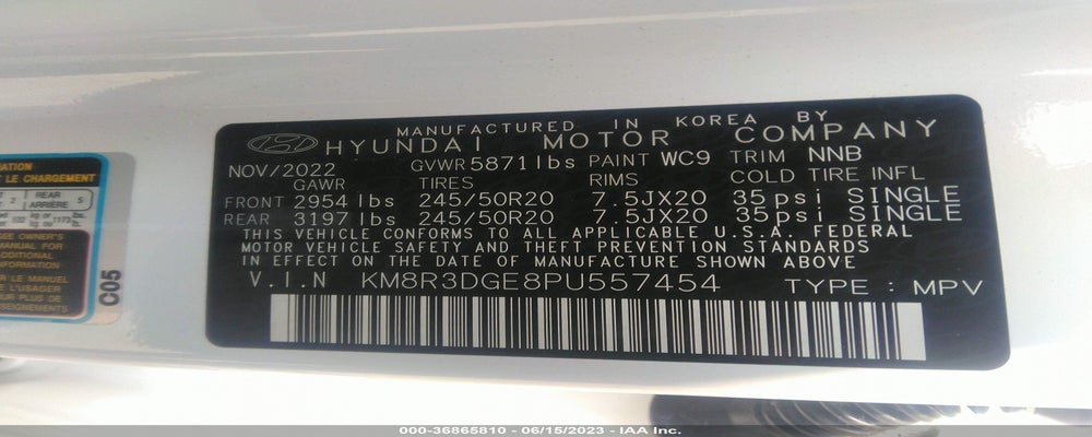 KM8R3DGE8PU557454 2023 HYUNDAI PALISADE photo no. 9