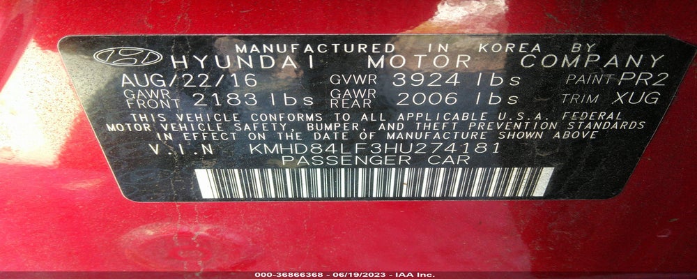 KMHD84LF3HU274181 2017 HYUNDAI ELANTRA photo no. 9