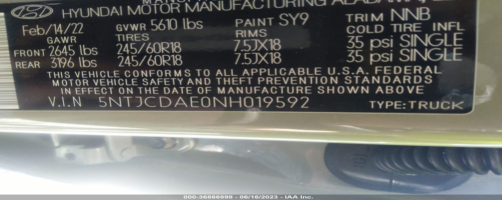 5NTJCDAE0NH019592 2022 HYUNDAI SANTA CRUZ photo no. 9