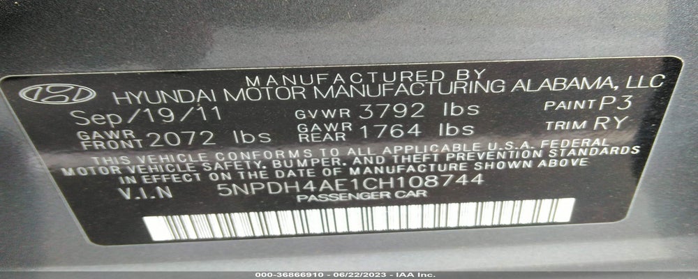 5NPDH4AE1CH108744 2012 HYUNDAI ELANTRA photo no. 9
