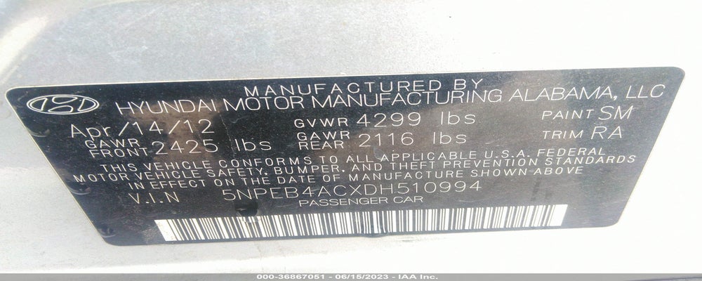 5NPEB4ACXDH510994 2013 HYUNDAI SONATA photo no. 9