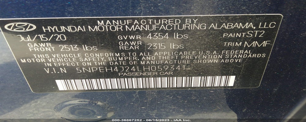 5NPEH4J24LH059341 2020 HYUNDAI SONATA photo no. 9