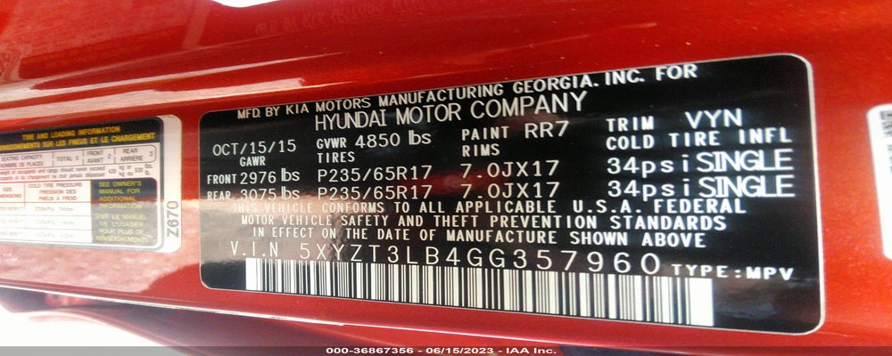 5XYZT3LB4GG357960 2016 HYUNDAI SANTA FE SPORT photo no. 9