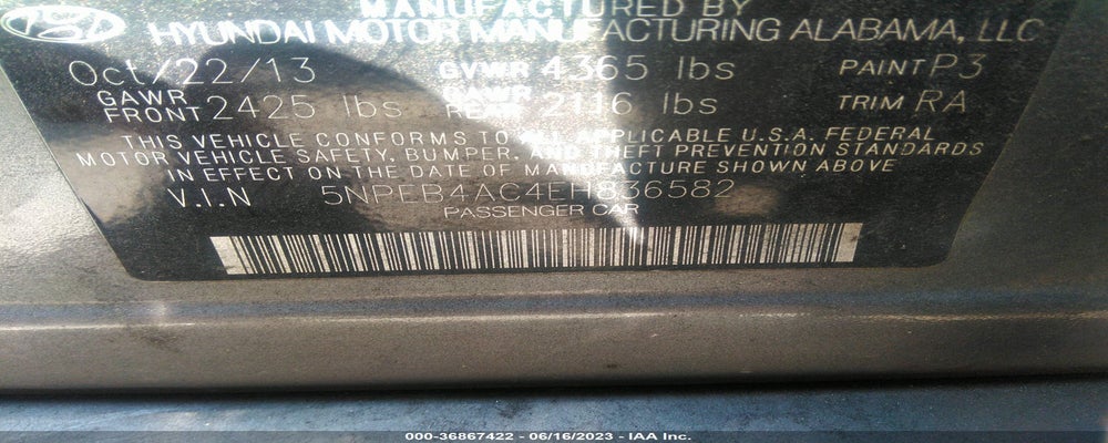 5NPEB4AC4EH836582 2014 HYUNDAI SONATA photo no. 9