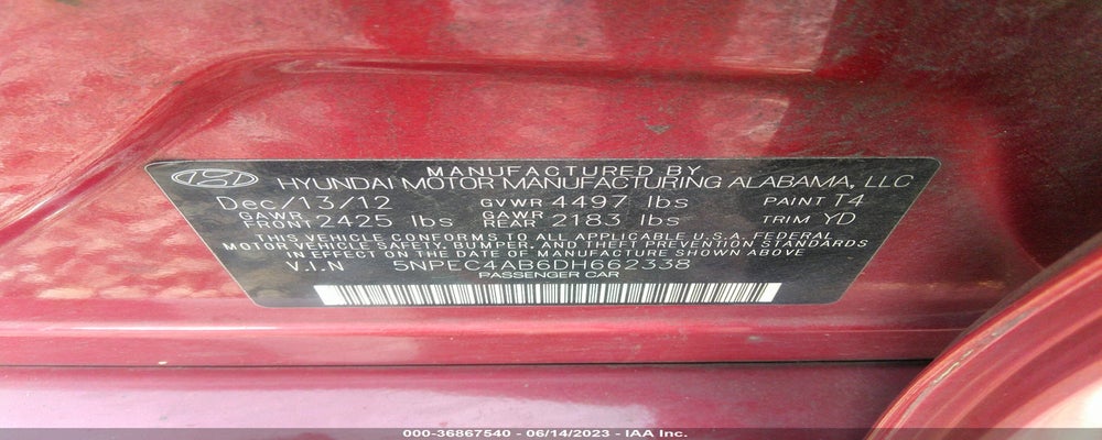 5NPEC4AB6DH662338 2013 HYUNDAI SONATA photo no. 9