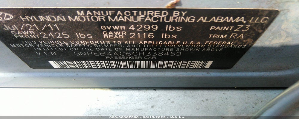 5NPEB4AC6CH338459 2012 HYUNDAI SONATA photo no. 9