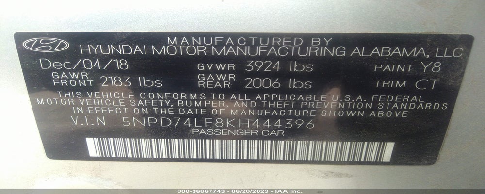 5NPD74LF8KH444396 2019 HYUNDAI ELANTRA photo no. 9