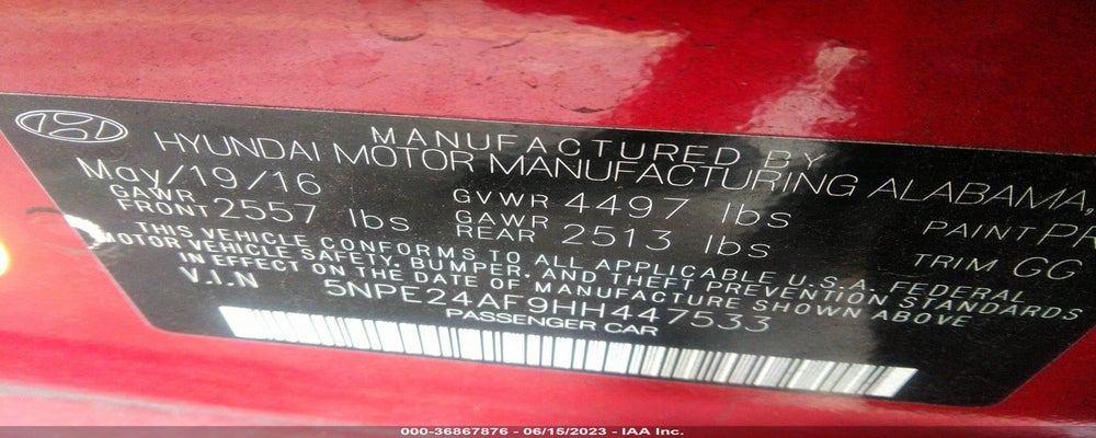 5NPE24AF9HH447533 2017 HYUNDAI SONATA photo no. 9