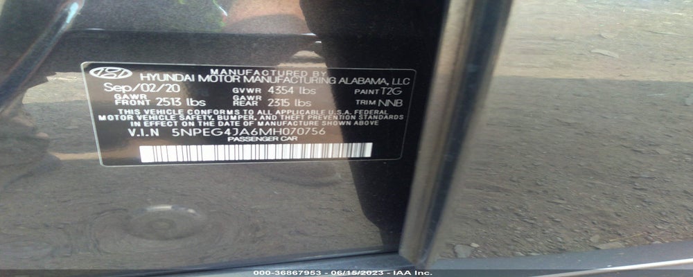 5NPEG4JA6MH070756 2021 HYUNDAI SONATA photo no. 9